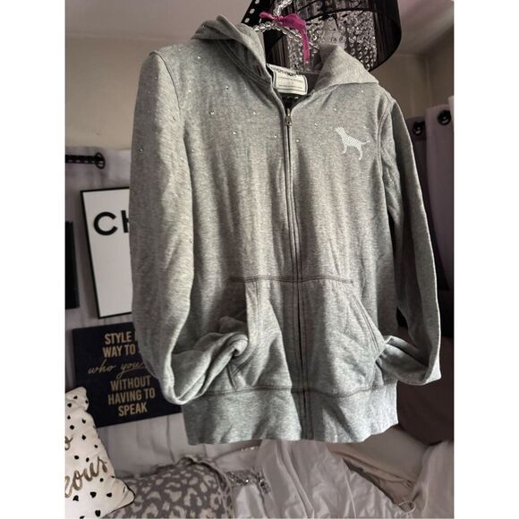 VS pink Full zip up hoodie hooded sweatshirt og y2k vintage bling style icon - Picture 13 of 13